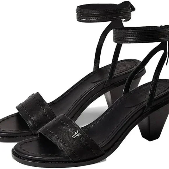 NEW FRYE Leather Estelle Ankle Tie Sandals black for women 567mn - Picture 5 of 10